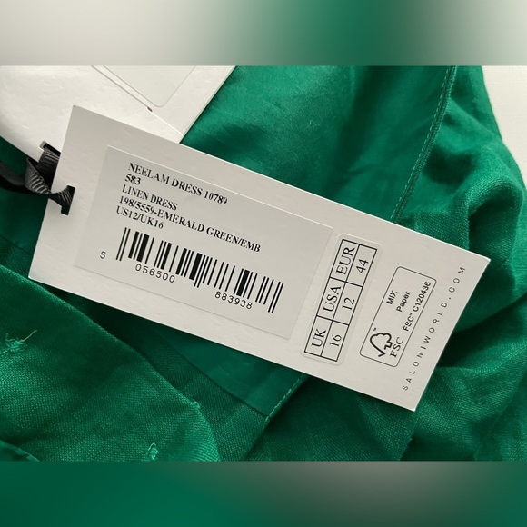 Saloni Neelam floral embroidered cutout linen dress emerald green sz us 12 - Picture 4 of 12